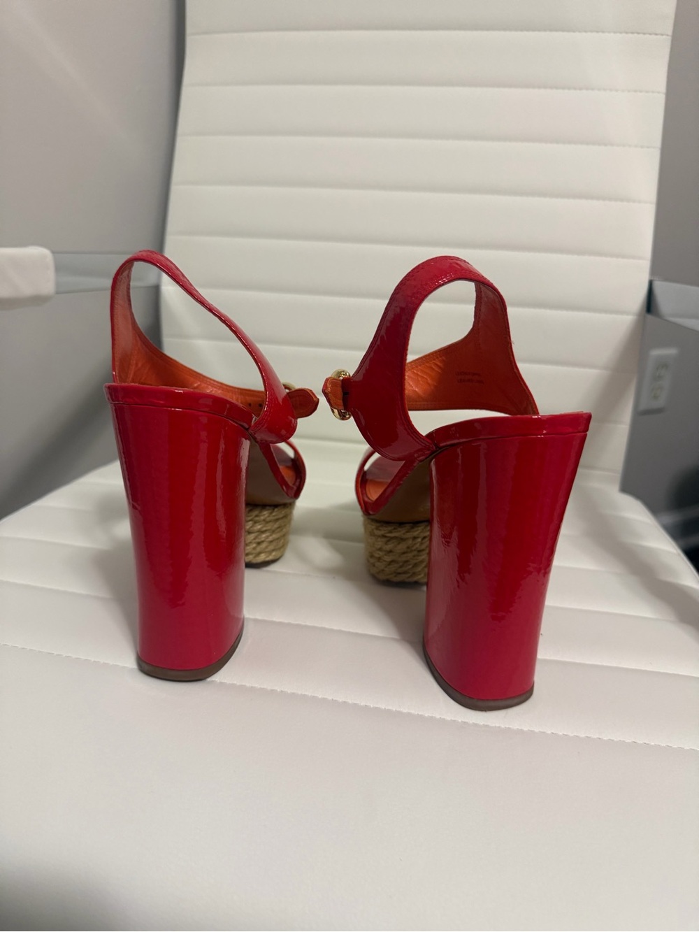 Via Spiga Red Patent Platform Slingback Heels - Picture 3 of 10